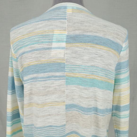 J Jill Sweater Petites MP PM White Blue Stripe Cardigan Cotton Open Front New - Picture 10 of 16